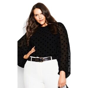 City Chic Zoe Top in Black Polka Dots Size XL/22